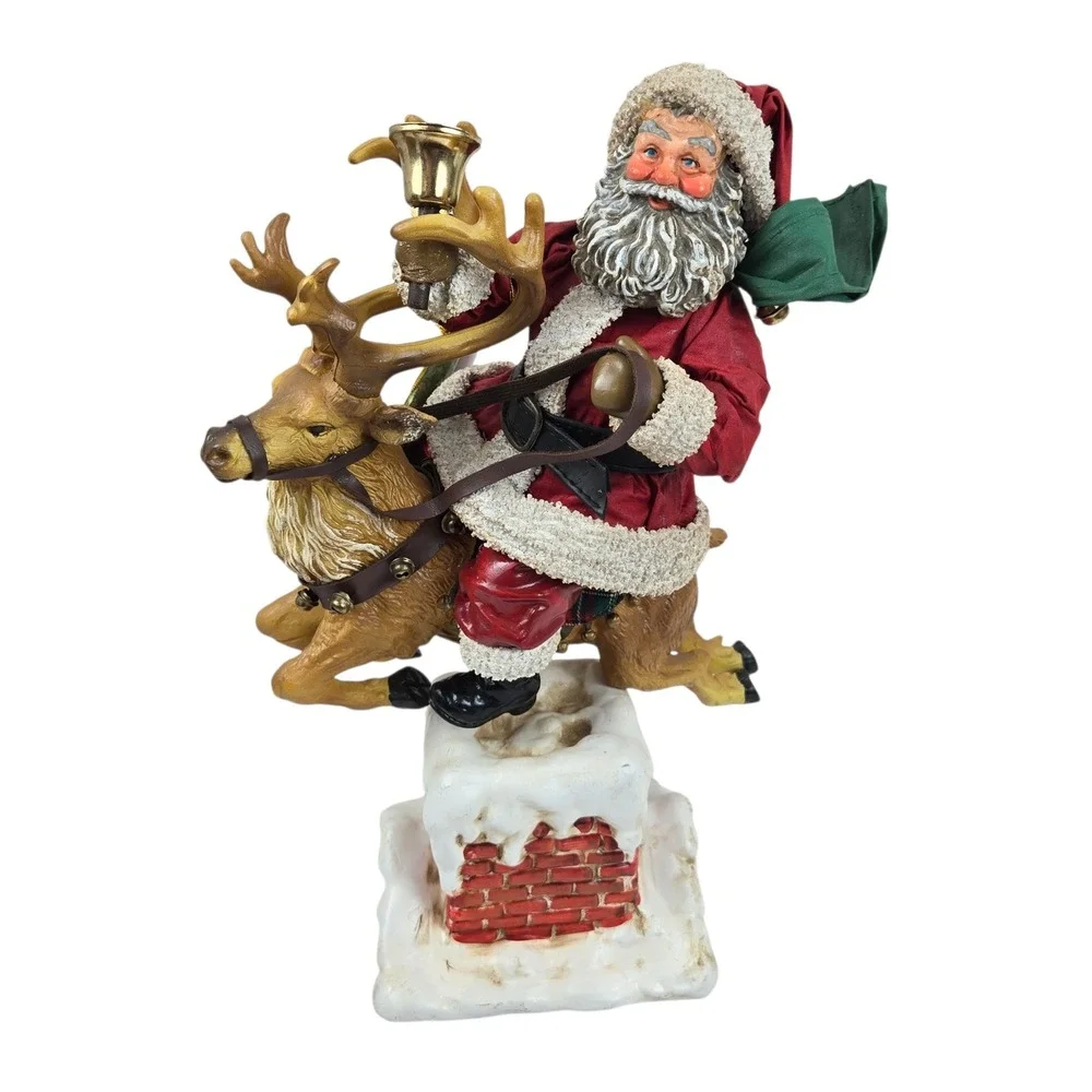 VTG 1992 Possible Dreams Clothtique Santa Riding Reindeer Over Chimney Tags MINT